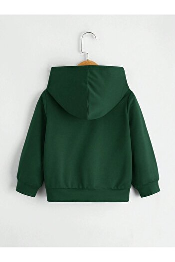 DUBU BUTİK California Cotton Children's Sweatshirt - Nefti Green Printed Girl's Boy's Winter Pocket Hoodie