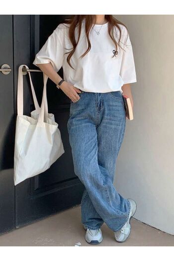 trendgar Bow Printed White Oversize Unisex T-Shirt