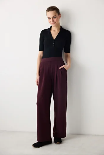 Penti Dark Plum High Waist Pleat Straight Pants