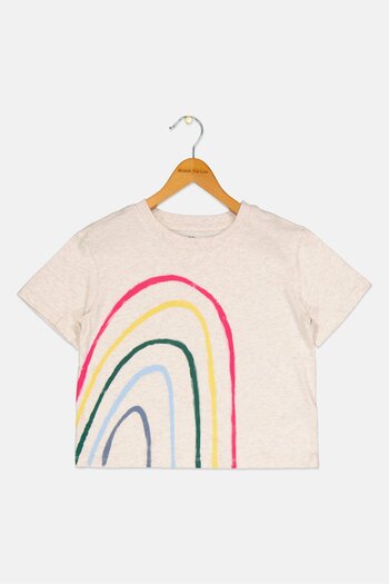 GAP Kids Girl Graphic Print Top, Heather Cream