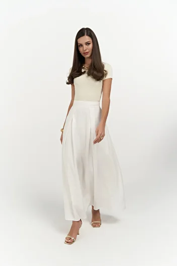 BOHEMAİ Mombasa Pleat Detail Ecru Skirt
