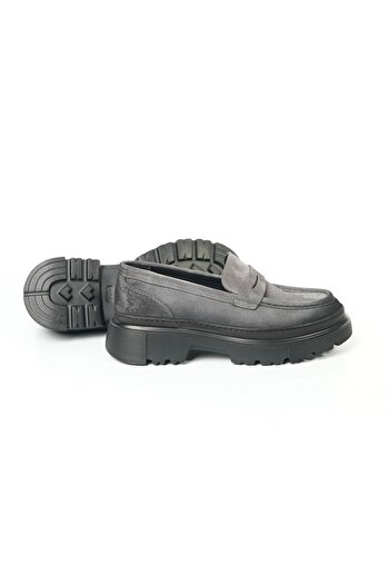 TETRİ Ramonelli Model Genuine Leather Handmade Men's Gray Casual Shoes