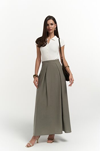 BOHEMAİ Mombasa Pile Detail Khaki Skirt