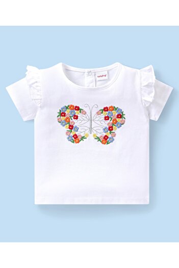Babyhug Babyhug Frill Sleeves Top with Butterfly Embroidered Skirt - White & Red