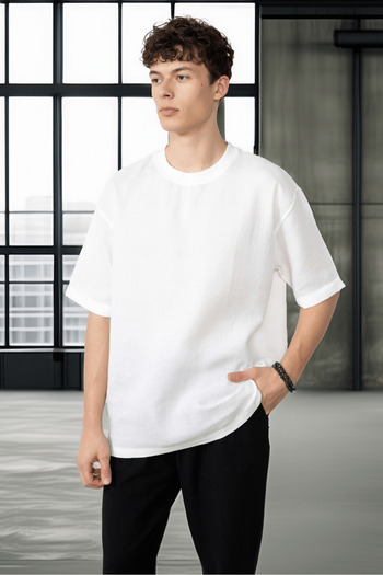 Valiberta Ανδρικό T-Shirt Άνετο Μουσελίνα - Εκρού