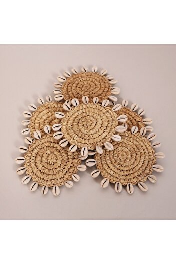 Mylamp Shell Raffia Decor Coasters Set of 6 13cm