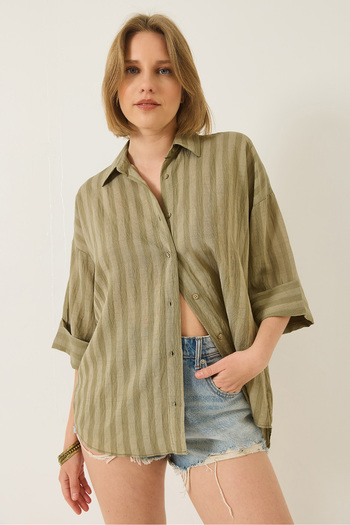 Bianco Lucci Női jacquard félujjú bő ing 60283201