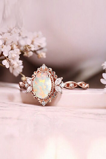 My Diamond Opal Ve Pırlantalı Vintage Tasarım Yüzük