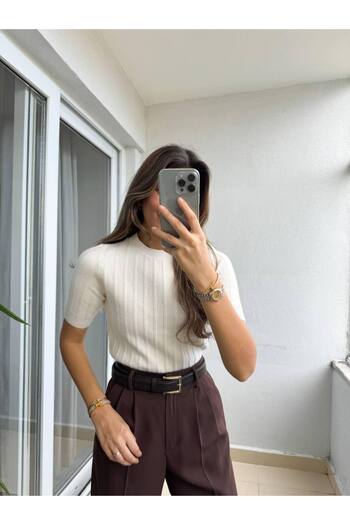 Abalı New Season Knitwear, Soft, Corduroy Blouse
