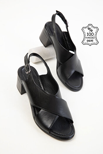 SOHO Black Genuine Leather Women's Classic Heeled Shoes 20546