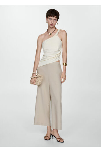 MANGO Woman Beige Women's Trousers 67019405
