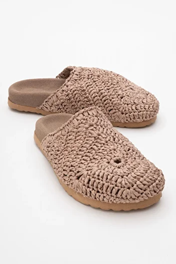 LuviShoes Πλεκτές γυναικείες παντόφλες ανοιχτό καφέ - LOOP