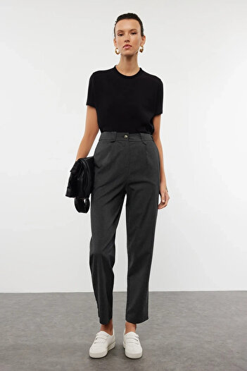 Trendyol Collection Anthracite Carrot High Waist Polyviscose Woven Fabric Pants Twoss22Pl0280