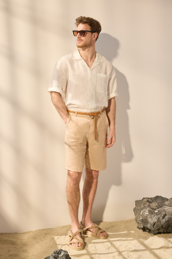 Trendyol Collection Mink Limited Edition 100% Linen Regular Fit Shorts&Bermudas Tmnss25Sr00049