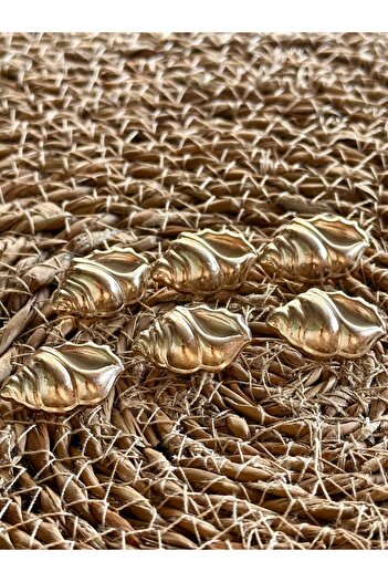 ODDA TASARIM ATÖLYESİ Oyster Shell Modelled Gold Stylish Design Sleeve-Dress Length Set of 6 Buttons