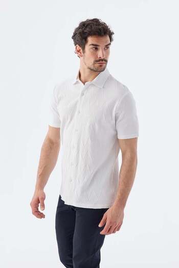 Jakamen Ecru Slim Fit Shirt Collar T-Shirt