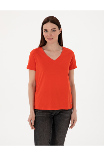Pierre Cardin Red Regular Fit V-Neck Basic T-Shirt 50305749-Vr030