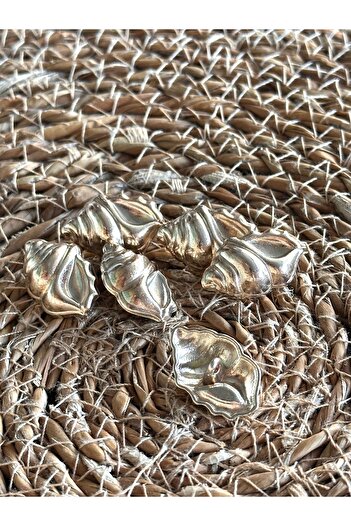 ODDA TASARIM ATÖLYESİ Oyster Shell Modelled Gold Stylish Design Sleeve-Dress Length Set of 6 Buttons