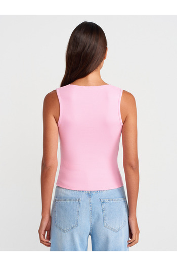 Dilvin 31778 Lace Detailed Top-Light Pink