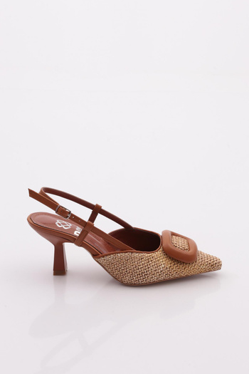 DGN Women's Buckle Heeled Shoes Tan Wicker 6538535
