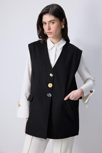 Touché Privé Button Detail Gabardine Vest