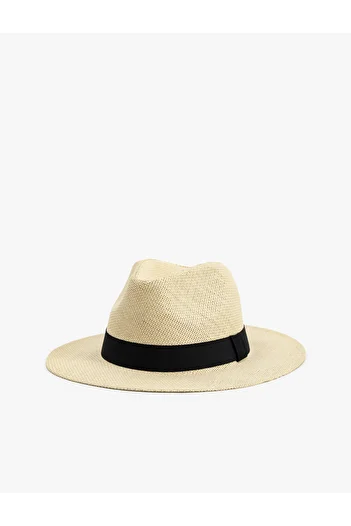 Koton Straw Fedora Hat with Ribbon Detail