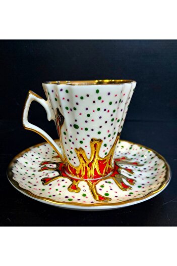 BY.RAYKA PORSELEN El Dekor Porcelan Hand Painted Coffee Cup Set of Six People