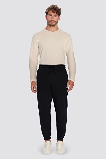 Tudors Unisex Relax Fit Rahat Kesim Şardonlu 3 Cepli Lastikli Jogger Paça Siyah Eşofman Altı