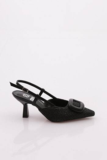 DGN Women's Buckle Heeled Shoes Black Straw 6538535