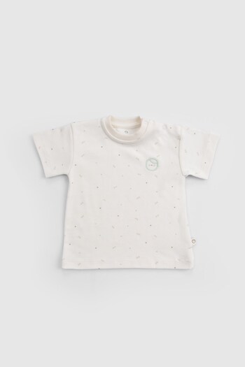 Little Gusto Organic Cotton Twig Patterned Ecru Baby T-Shirt