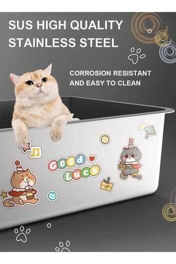 KidLe Large Stainless Steel Cat Litter Box Cats Toilet Metal Kitten Litter Pan
