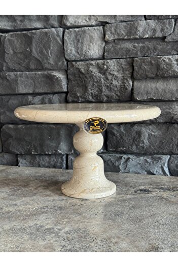 Polen Stone Doğal Bej Mermer Kek ve Sunum Standı | El Yapımı | 28x17 cm