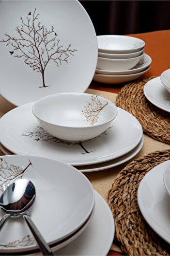 Heda Porselen Tree of Life 18 Pieces Porcelain Dinner Set for 6 People