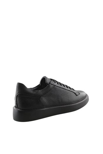 Jakamen Black 100% Leather Lace-Up Casual Sneaker Shoes