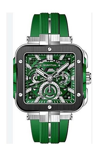 Quantum QUANTUM PWG1102.377 Men Multi Function Display Watch & Silicone Strap Dark Green