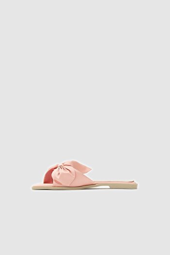 Seniorah Γυναικείες παντόφλες Littore Pink Satin - Λεπτομέρεια με φιόγκο