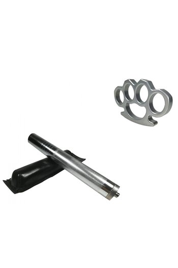 Depox Telescopic steel walking stick set, silver, 64 cm + silver box 0.5 cm thick