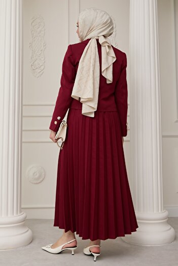InStyle Πλισέ φούστα και μπουφάν Διπλό Σετ Claret Red