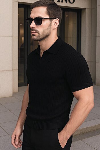 Delpino Polo Neck Knitwear Men's Cotton T-Shirt