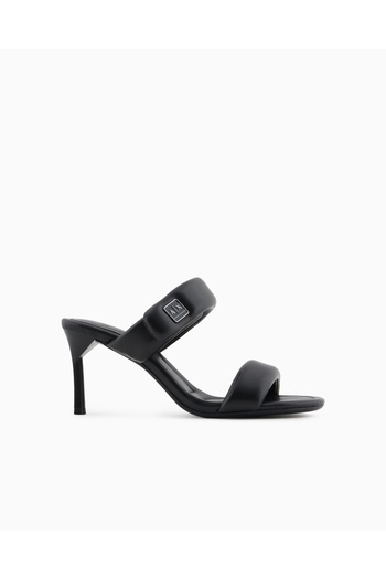 Armani Exchange Women's Padded Double Strap Logo Patterned Black Slippers Xdp060 Xv926-00002