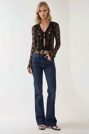 Hiccup Slim Fit Long Sleeve V-Neck Lace Blouse