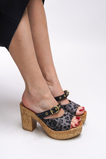 Riccon Women's High Heel Slippers - Leopard Black Tifledha 0012840