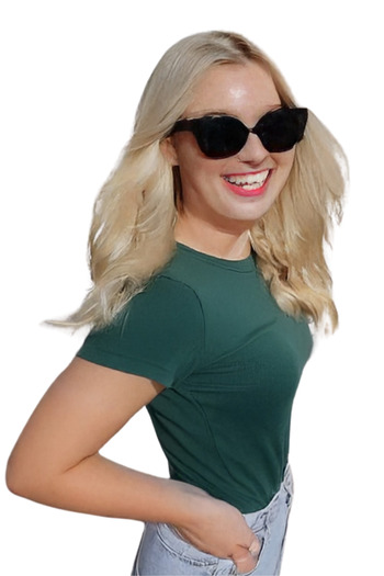 İpek Tekstil 100% Cotton Women's T-Shirt Plain Dark Green Color Basic Combed Cotton Crew Neck