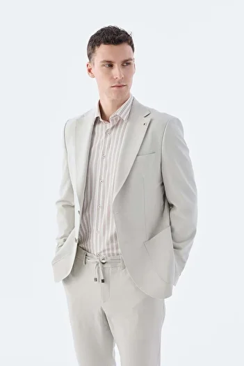 Jakamen Beige Slim Fit Flexible Fabric Sports Suit
