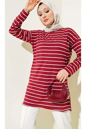 Smymoda Women's Black Suprem Summer Thin Side Striped Tunic