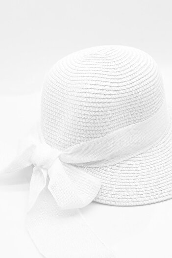Külah Women's Bow Detailed White Straw Hat