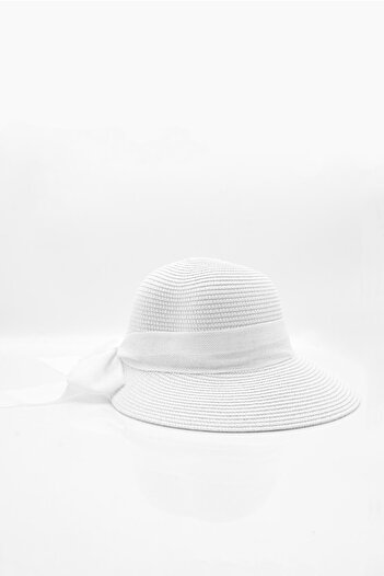 Külah Women's Bow Detailed White Straw Hat