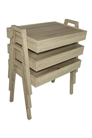 NOON Livin 3-Piece Coffee and Tea Serving Table Set Beige 50x35x41 cm