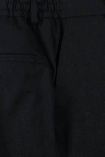 Jakamen Dark Navy Comfort Fit Elastic Waist Wool Fabric Trousers