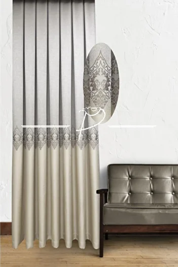 Navessa Home Collection Background Curtain Stone - Cream Panel Pattern, Tight Pleat, Single Wing, Stylish and Modern Design